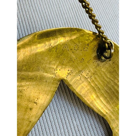 Vintage Brass Fish Pendant Necklace Made in India Rust Green Gold Statement - Picture 4 of 6